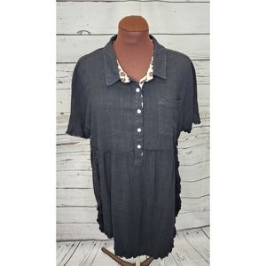 Umgee Black Linen Distressed‎ Shirt Dress Size Small